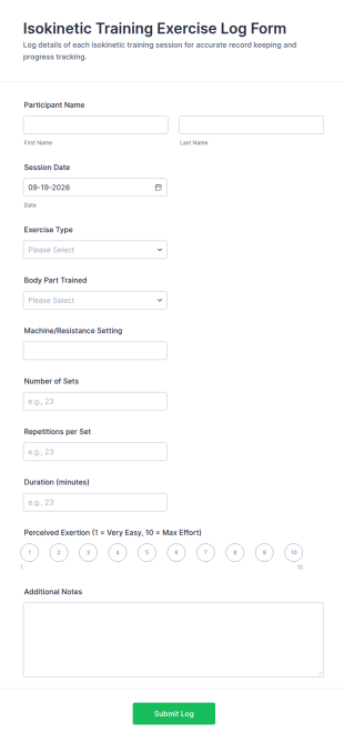 Isokinetic Training Exercise Log Form Template