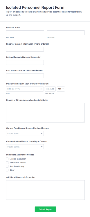 Isolated Personnel Report Form Template