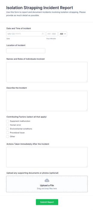 Isolation Strapping Incident Report Form Template
