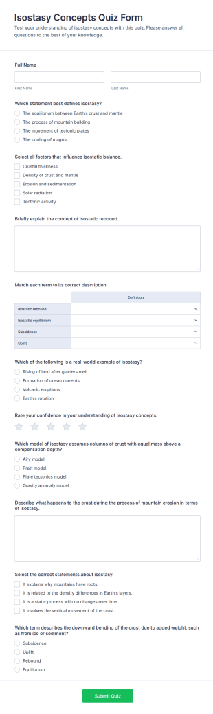 Isostasy Concepts Quiz Form Template
