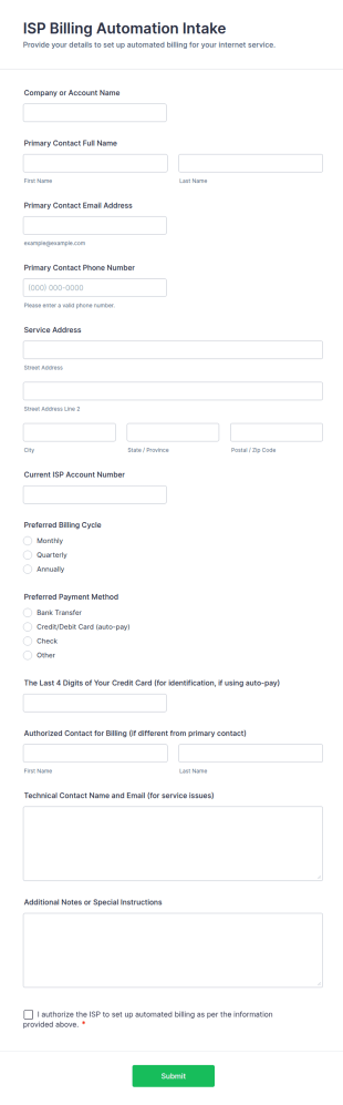 ISP Billing Automation Intake Form Template