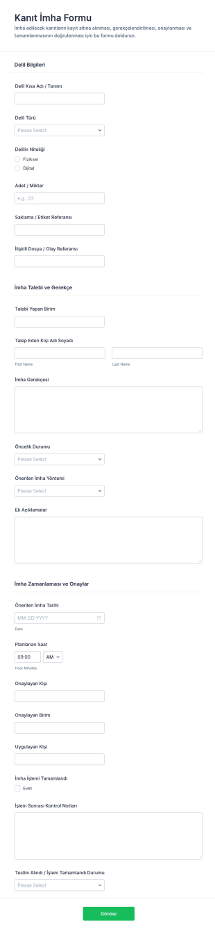 İspat Yok Edilme Form Şablonu