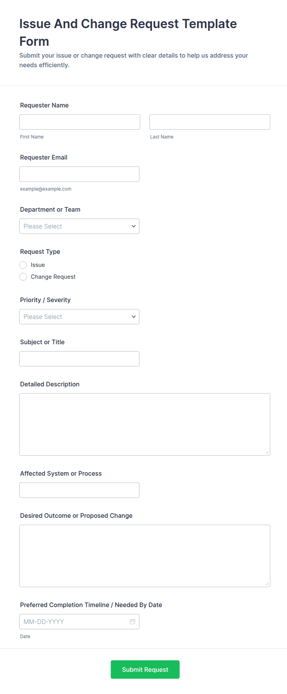 Issue and Change Request Form Template | Jotform