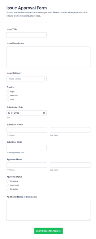 Issue Approval Form Template