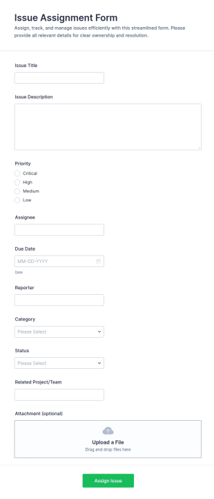 Issue Assignment Form Template