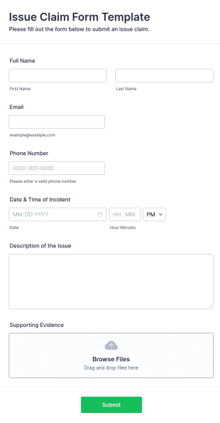 Issue Claim Form Template