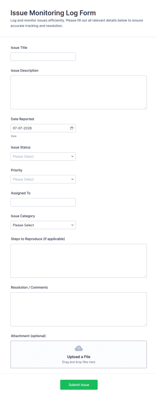 Issue Monitoring Log Form Template