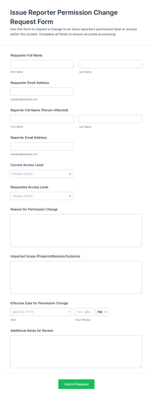 Issue Reporter Permission Change Request Form Template
