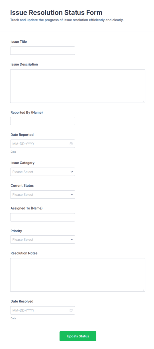Issue Resolution Status Form Template