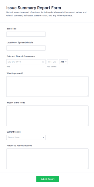 Issue Summary Report Form Template