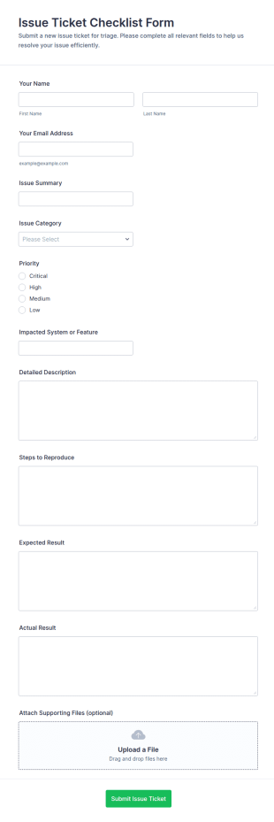 Issue Ticket Checklist Form Template