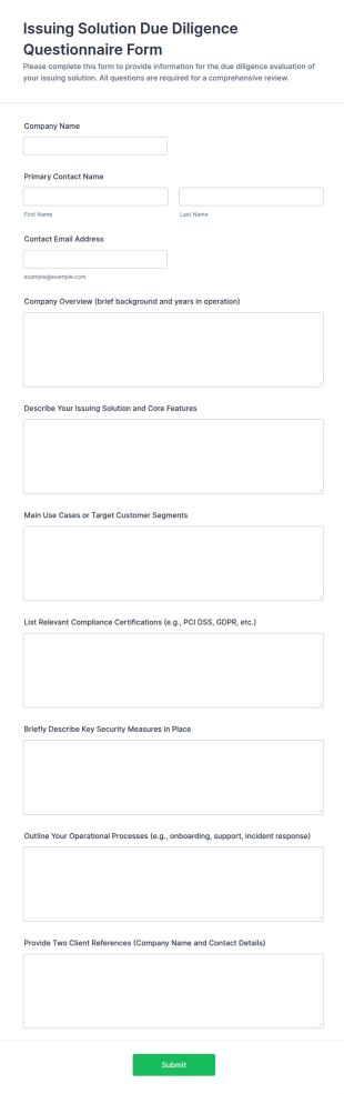 Issuing Solution Due Diligence Questionnaire Form Template