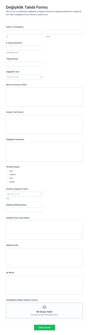 Değişiklik Talebi Form Şablonu