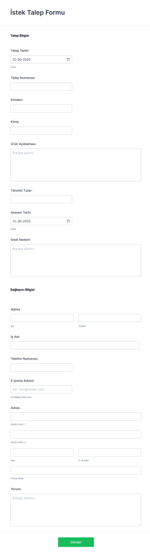 İstek Talep Form Örneği