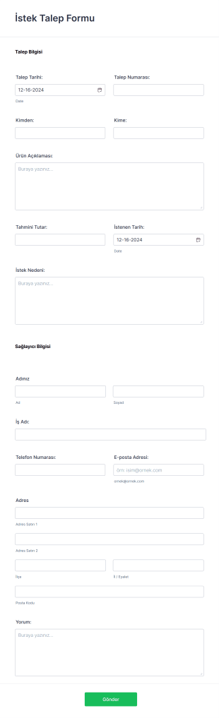 İstek Talep Form Örneği Form Template