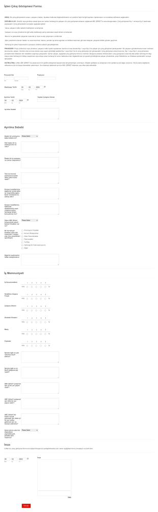 İşten Çıkış Görüşmesi Form Şablonu