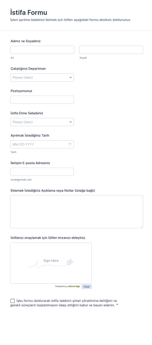 İstifa Form Şablonu