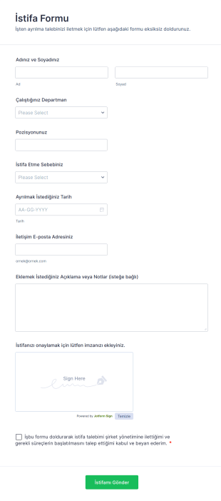 İstifa Form Template