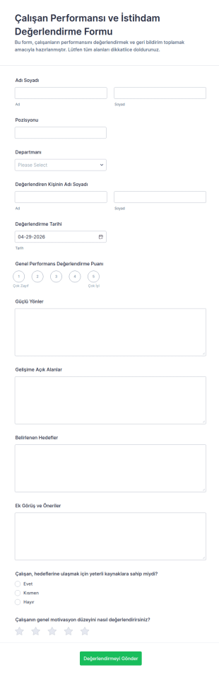 İstihdam Değerlendirme Anketi Form Şablonu
