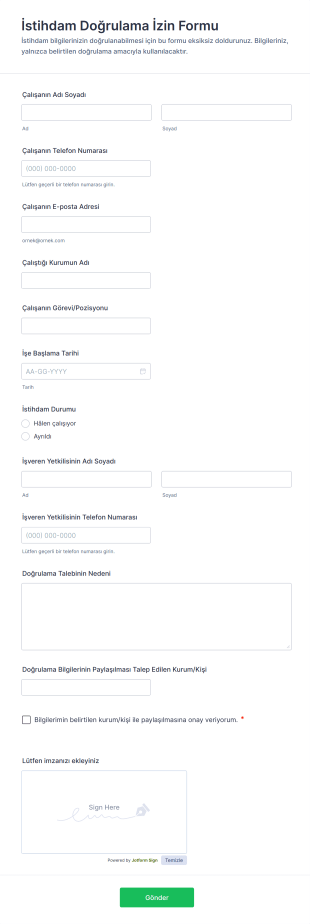 İstihdam Doğrulama İzin Form Şablonu