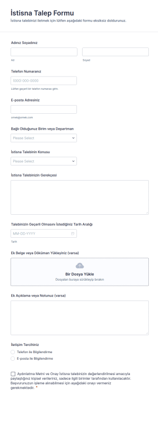 İstisna Talep Form Şablonu