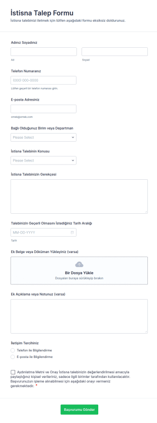 İstisna Talep Form Şablonu