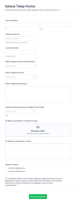 İstisna Talep Form Şablonu