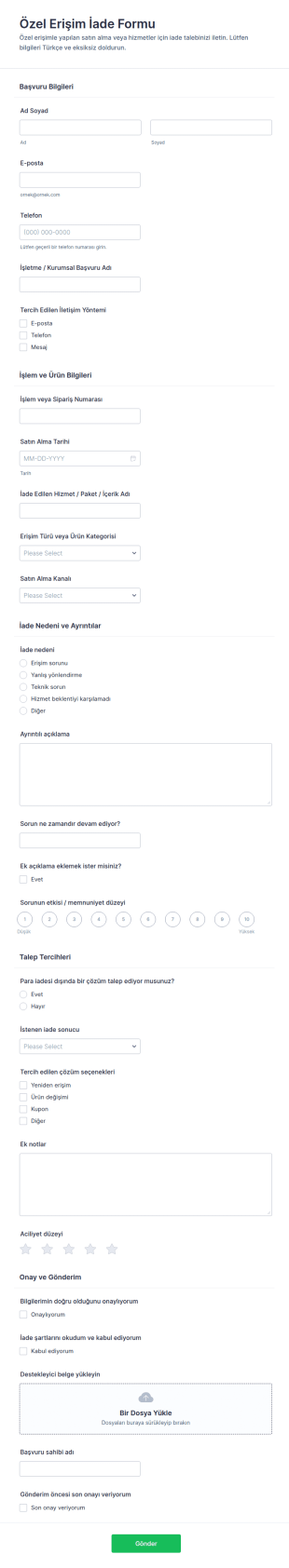 İstisnai Erişim İade Form Şablonu