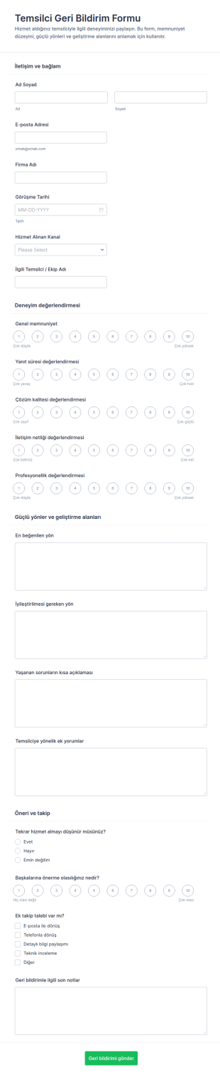 İşveren Geri Bildirim Anketi Form Şablonu