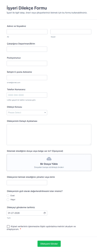 İşyeri Dilekçe Form Şablonu