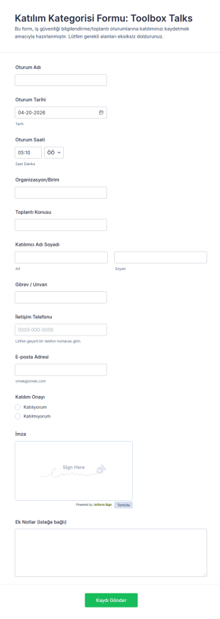 İşyeri Güvenliği Katılım Form Şablonu