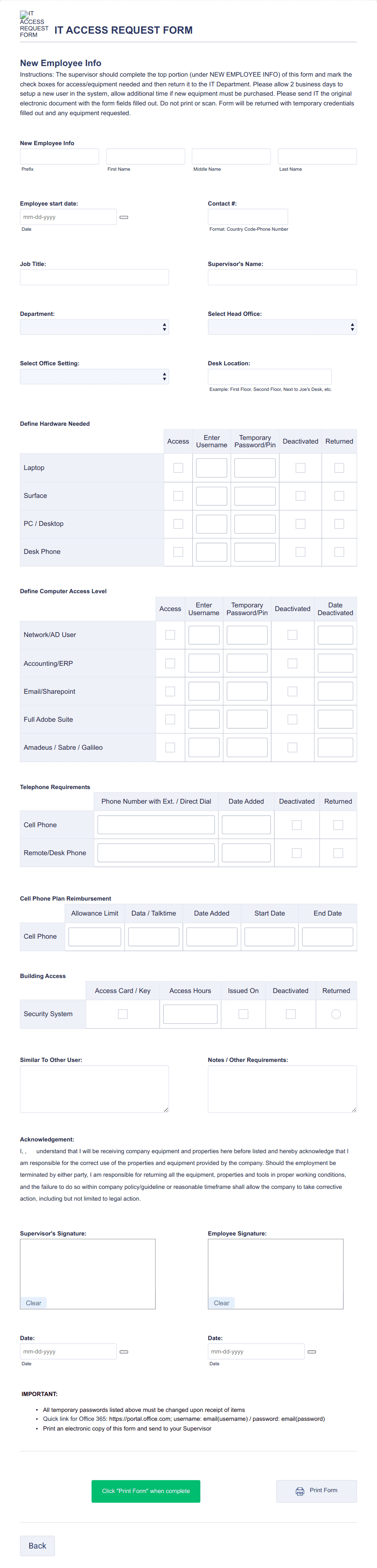 IT Access Request Form V2 Form Template | Jotform