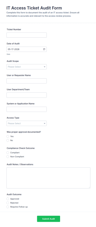 IT Access Ticket Audit Form Template
