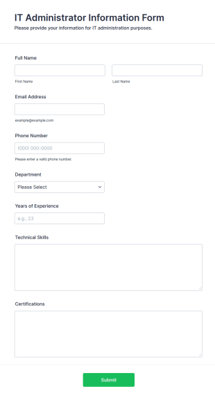 IT Administrator Information Form Template