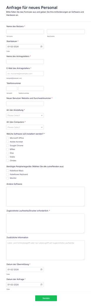 IT Antragsformular Für Neue Mitarbeiter Form Template