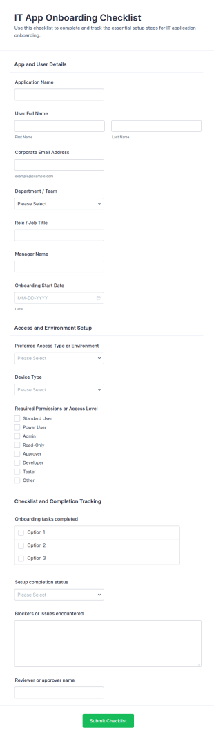 IT App Onboarding Checklist Form Template