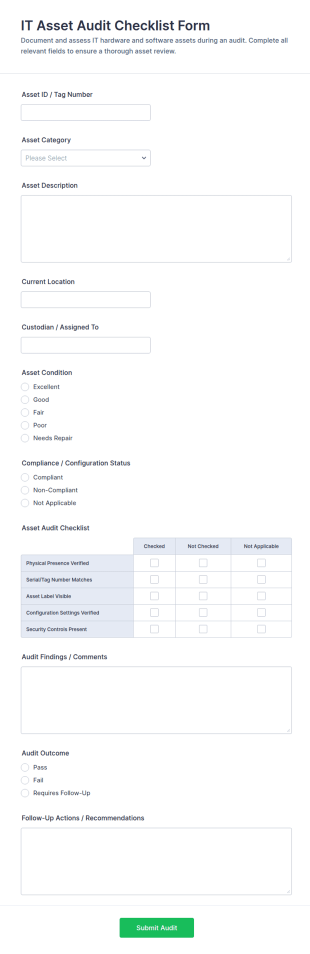 IT Asset Audit Checklist Form Template