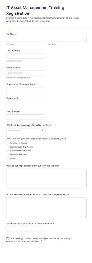 IT Asset Management Training Registration Form Template