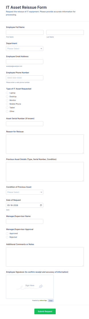 IT Asset Reissue Form Template