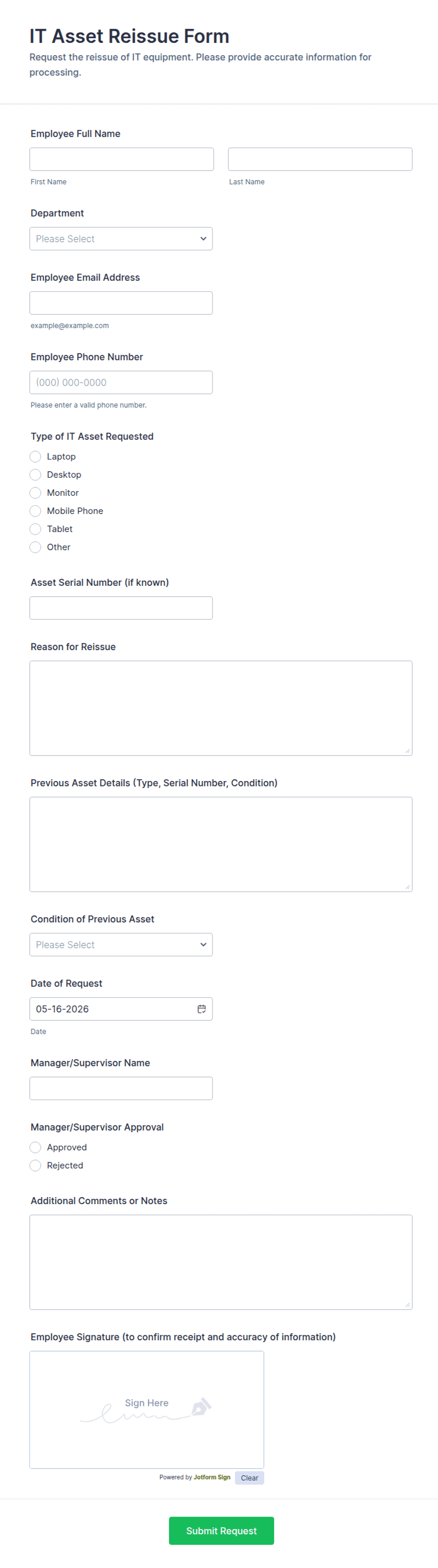 IT Asset Reissue Form Template | Jotform