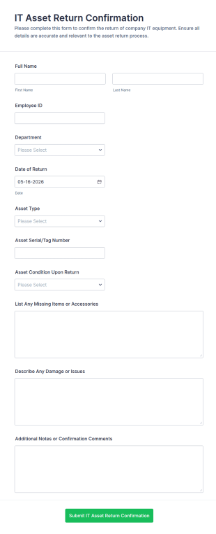 IT Asset Return Confirmation Form Template