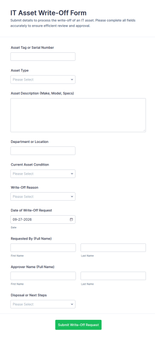 IT Asset Write Off Form Template