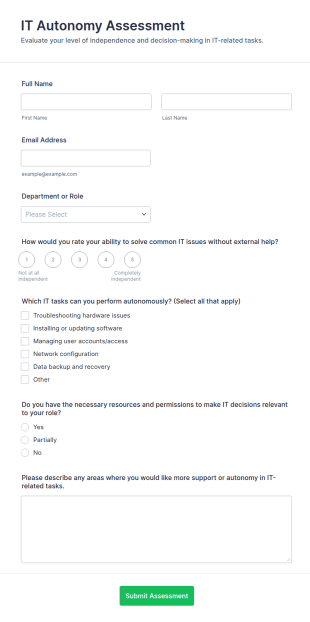 IT Autonomy Assessment Form Template