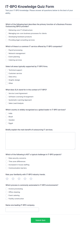 IT BPO Knowledge Quiz Form Template