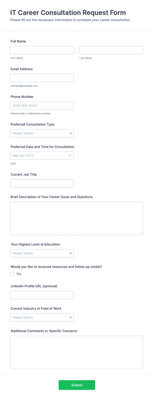 IT Career Consultation Request Form Template