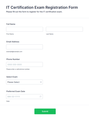 IT Certification Exam Registration Form Form Template
