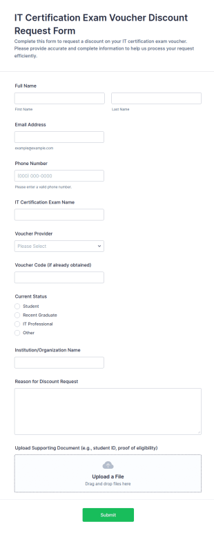 IT Certification Exam Voucher Discount Request Form Template