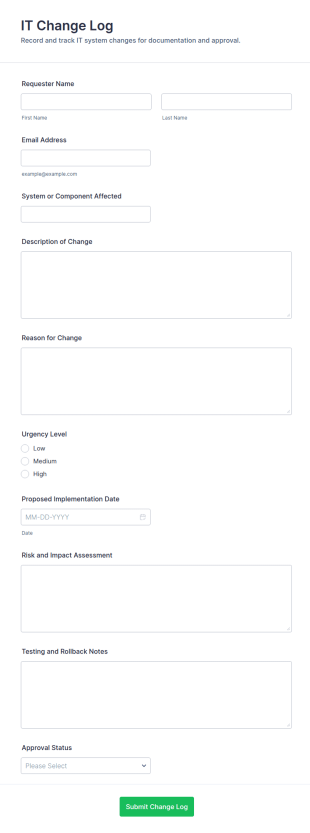 IT Change Log Form Template