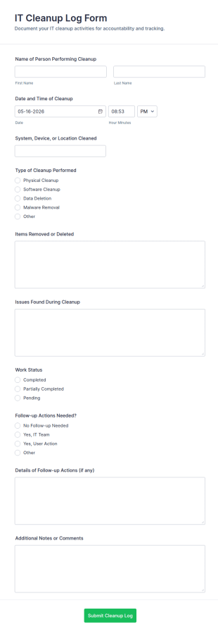 IT Cleanup Log Form Template
