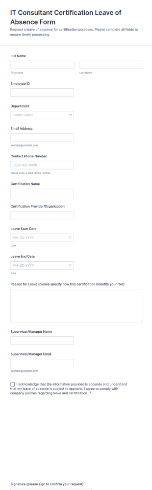IT Consultant Certification Leave Of Absence Form Template